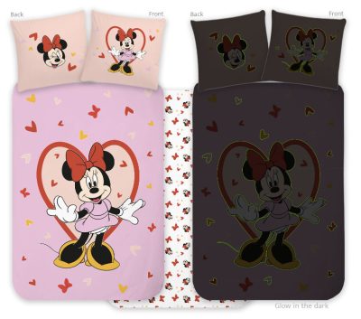 Disney Minnie Heart sötétben világító gyerek, ovis ágyneműhuzat 100x135cm, 40x60cm