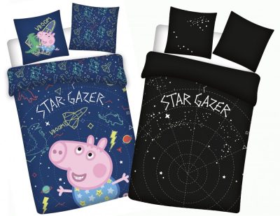 Peppa malac Star-gazer Sötétben világító gyerek, ovis ágyneműhuzat 100x135cm, 40x60cm