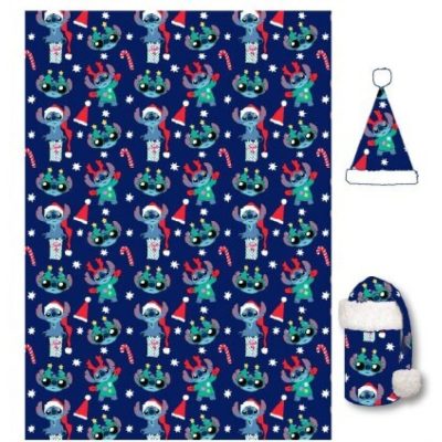 Disney Lilo és Stitch, A csillagkutya Holiday Karácsonyi flanel takaró és sapka szett