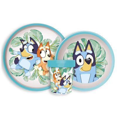 Bluey Tropical csúszásmentes étkészlet, micro műanyag szett