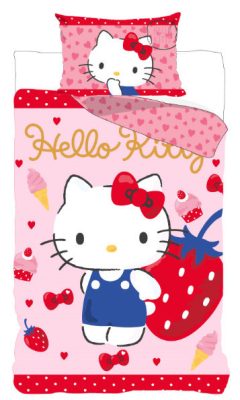 Hello Kitty Strawberry gyerek, ovis ágyneműhuzat 100×135 cm, 40×60 cm