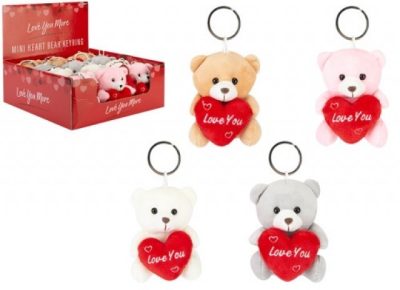 Teddy Bear With Heart Love you More plüss kulcstartó 10 cm