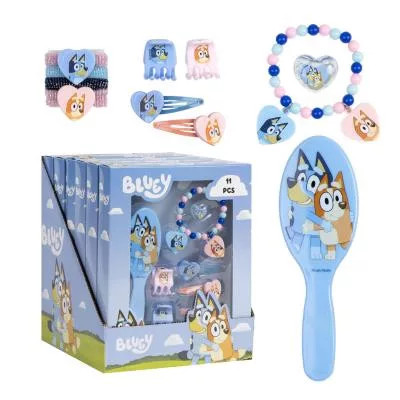 Bluey 4 részes szépségápolási készlet (hajgumi+hajcsat+karkötő+hajkefe)