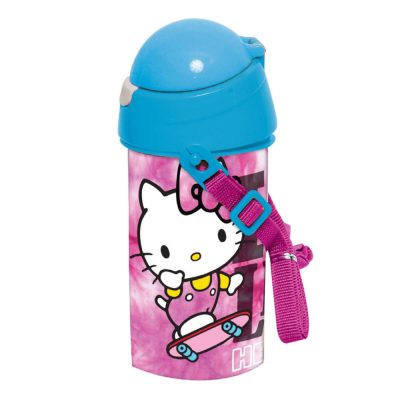 Hello Kitty Skateboard műanyag szívószálas kulacs akasztóval 500 ml