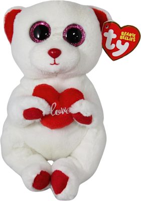 Ty Beanie Bellies plüss figura DESI, 15 cm - fehér medve szívvel 