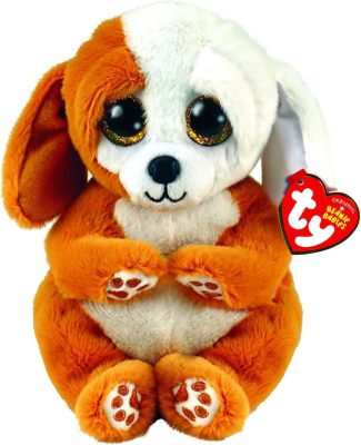 Ty Beanie Bellies plüss figura RUGGLES, 15 cm - barna/fehér kutya