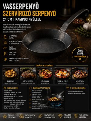 Iron Pan vasserpenyő 24 cm – szervírozó serpenyő kampós nyéllel