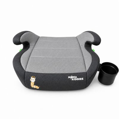 Mama Kiddies® i-Size HappyRide ülésmagasító (125-150 cm) szürke színben baby zsiráf mintával – Ajándék pohártartó