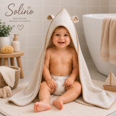 Kapucnis Törölköző Beige 100 % pamut Waffle