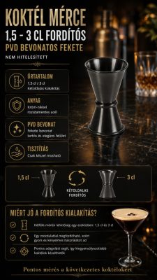 Koktél mérce 1,5 - 3 cl fordítós - PVD bevonatos fekete - nem hitelesített