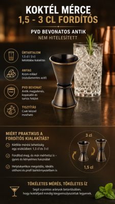 Koktél mérce 1,5 - 3 cl fordítós - PVD bevonatos antik - nem hitelesített