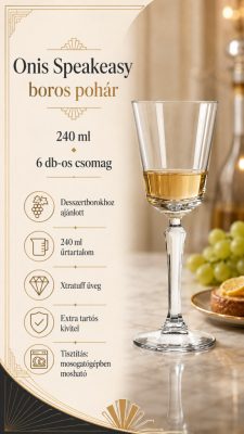 Onis Speakeasy boros pohár 240 ml-es, 6 db-os csomag, karakteresebb art déco szárral, extra tartós üvegből