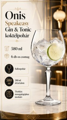  Onis Speakeasy Gin & Tonic koktélpohár 580 ml – art déco szárral, 6 db-os csomag