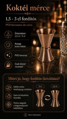Koktél mérce 1,5 - 3 cl fordítós - PVD bevonatos réz színű - nem hitelesített
