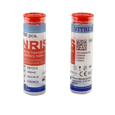 Hematokrit kapilláris cső, heparinizált, 75 µl, piros, 100 db
