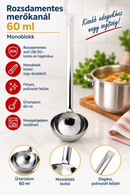 Rozsdamentes monoblokk merőkanál – 60 ml, Ø 6 cm