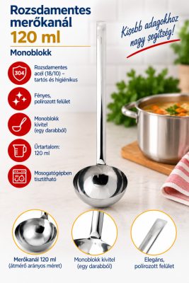 Rozsdamentes merőkanál 120 ml, monoblokk Ø8 cm