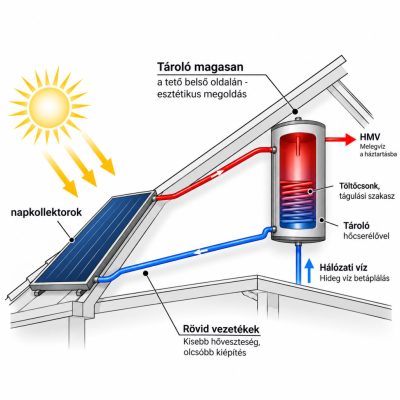 Gravikol™ 3-4 fő részére gravitációs napkollektor rendszer: 1 extra nagy síkkollektor + tartószerkezet + 150 literes 1 hőcserélős bojler