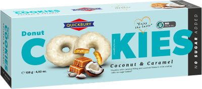 Quickbury - Donut Karamellás töltelékkel és Kókusszal töltött keksz NSA 128g