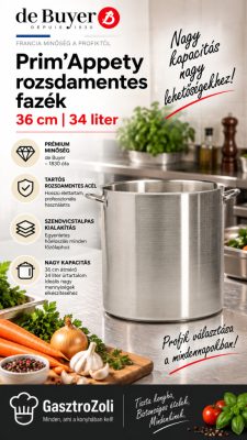 de Buyer Prim’Appety rozsdamentes fazék – 36 cm, 34 liter, szendvicstalpas