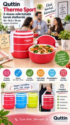 Quttin Thermo Sport 3 részes mikrózható kerek ételhordó – 18×15,5×19 cm, vegyes színekben