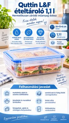 Quttin L&F szögletes hermetikusan záródó műanyag ételtároló 1,1 l – 20×15×6 cm