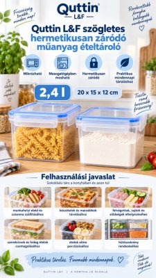 Quttin L&F szögletes hermetikusan záródó műanyag ételtároló 2,4 l – 20×15×12 cm