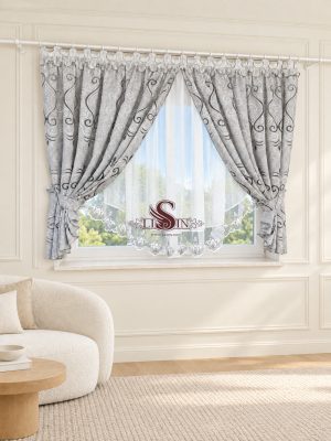 LISIN DS209 szürke-fehér készfüggöny szett, 400 × 150 cm