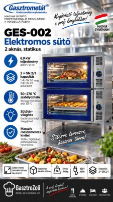 Gasztrometál GES-002 elektromos statikus sütő – 2 aknás, GN 2/1