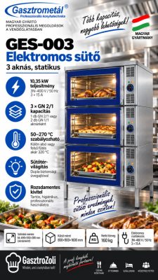 Gasztrometál GES-003 elektromos statikus sütő – 3 aknás, GN 2/1