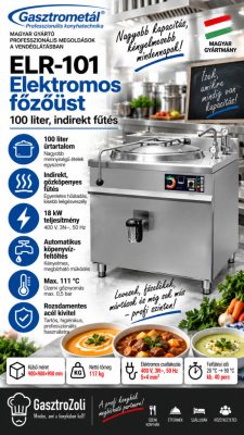 Gasztrometál ELR-101 elektromos főzőüst – 100 liter, indirekt fűtés