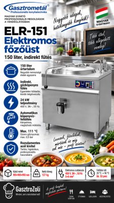 Gasztrometál ELR-151 elektromos főzőüst – 150 liter, indirekt fűtés