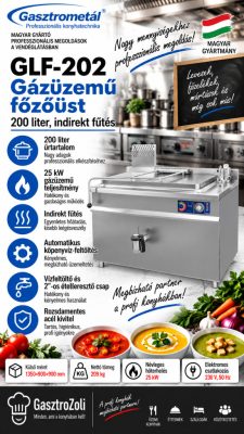 Gasztrometál GLF-202 gázüzemű főzőüst – 200 liter, indirekt fűtés