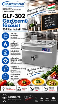 Gasztrometál GLF-302 gázüzemű főzőüst – 300 liter, indirekt fűtés