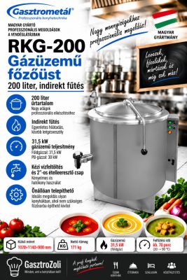 Gasztrometál RKG-200 gázüzemű főzőüst – 200 liter, indirekt fűtés