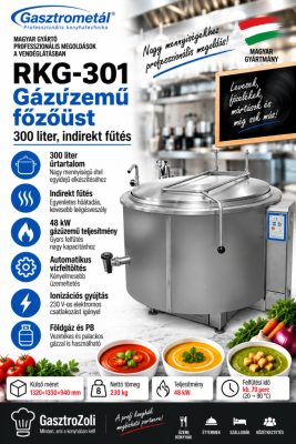 Gasztrometál RKG-301 gázüzemű főzőüst – 300 liter, indirekt fűtés