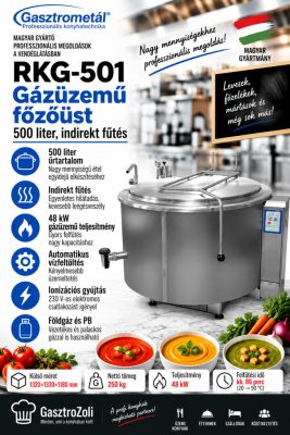 Gasztrometál RKG-501 gázüzemű főzőüst – 500 liter, indirekt fűtés