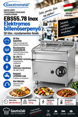 Gasztrometál EBS55.78 Inox elektromos billenőserpenyő – 50 liter