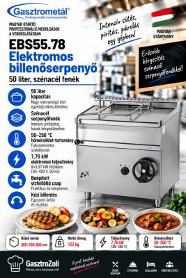 Gasztrometál EBS55.78 elektromos billenőserpenyő – 50 liter, szénacél fenék