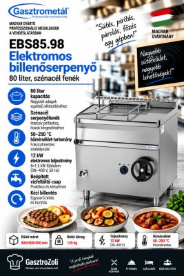 Gasztrometál EBS85.98 elektromos billenőserpenyő – 80 liter, szénacél fenék