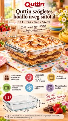 Quttin szögletes hőálló üveg sütőtál1,1 l – 19,7×16,8×5,6 cm air fryerhez, sütőhöz és mikróhoz