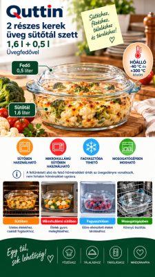 Quttin 2 részes kerek üveg sütőtál szett 1,6 l + 0,5 l – üvegfedővel