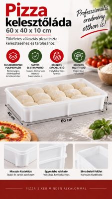Pizza kelesztőláda 60×40×10 cm – polipropilén, fedő nélkül