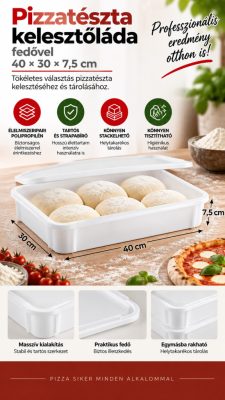 Pizzatészta kelesztőláda fedővel 40×30×7,5 cm – polipropilén