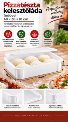 Pizzatészta kelesztőláda fedővel 40×30×10 cm – polipropilén