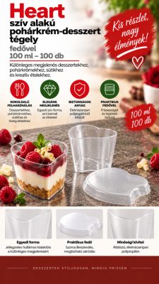 Heart szív alakú pohárkrém-desszert tégely fedővel, 100 ml – 100 db
