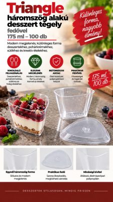 Triangle háromszög alakú desszert tégely fedővel, 175 ml – 100 db