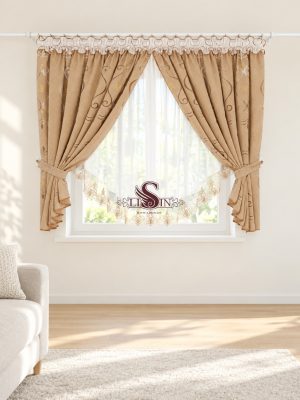 LISIN elegáns bézs-barna hímzett készfüggöny szett 400×150 cm