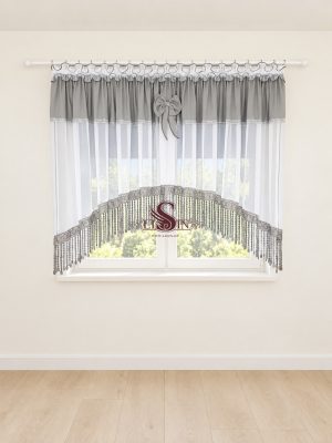 LISIN szürke-fehér masnis, rojtos készfüggöny 400 × 160 cm