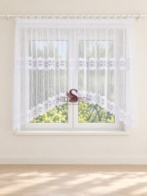 LISIN fehér horgolt hatású, íves aljú csipkés készfüggöny – 400 × 160 cm